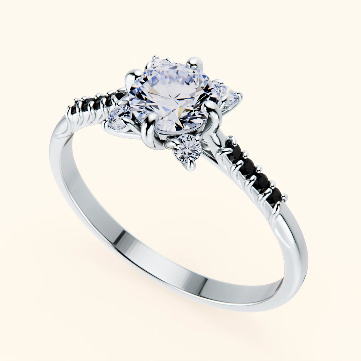 Engagement Ring Scintille - 0.5ct Lab Diamond with Black Diamond Side Stones