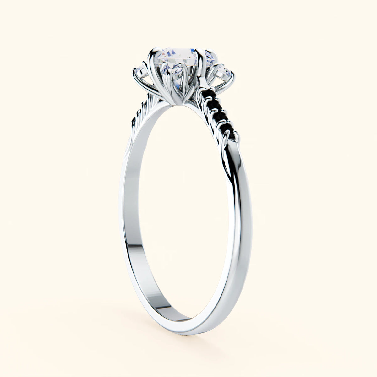 Engagement Ring Scintille - 0.5ct Lab Diamond with Black Diamond Side Stones