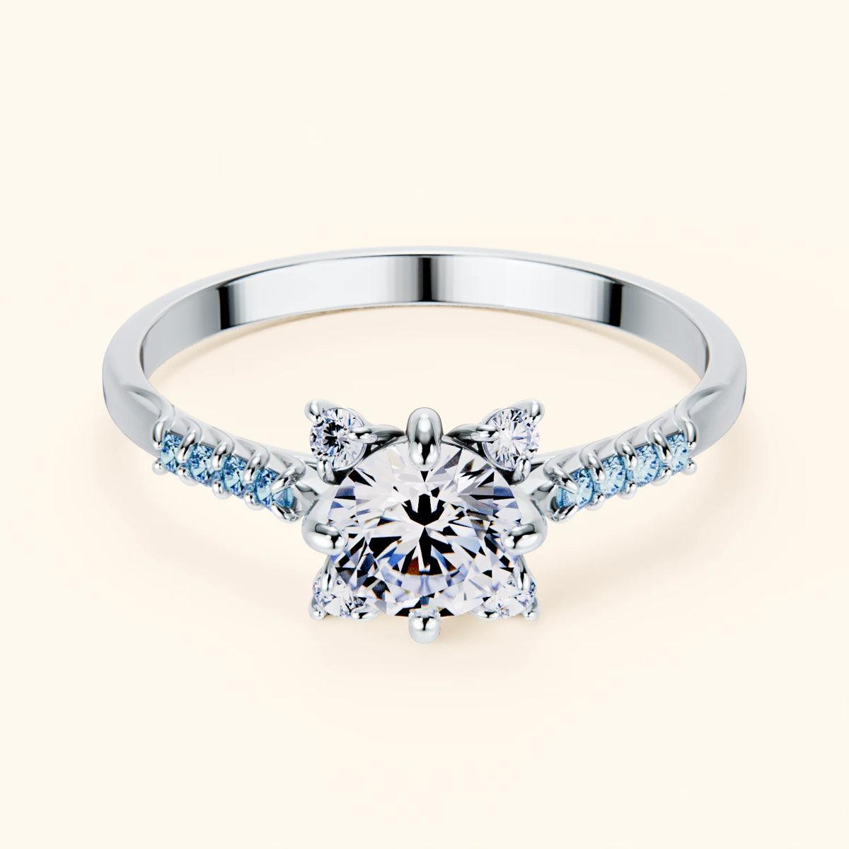 Engagement Ring Scintille - 0.5ct Lab Diamond with Lab Blue Diamond Side Stones