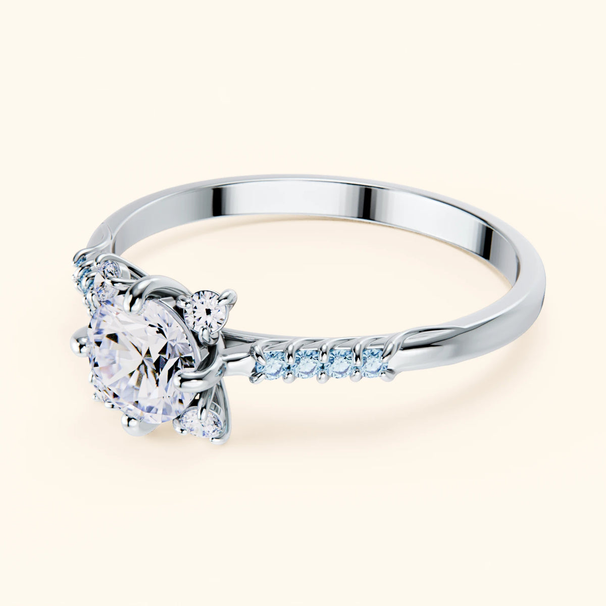 Engagement Ring Scintille - 0.5ct Lab Diamond with Lab Blue Diamond Side Stones