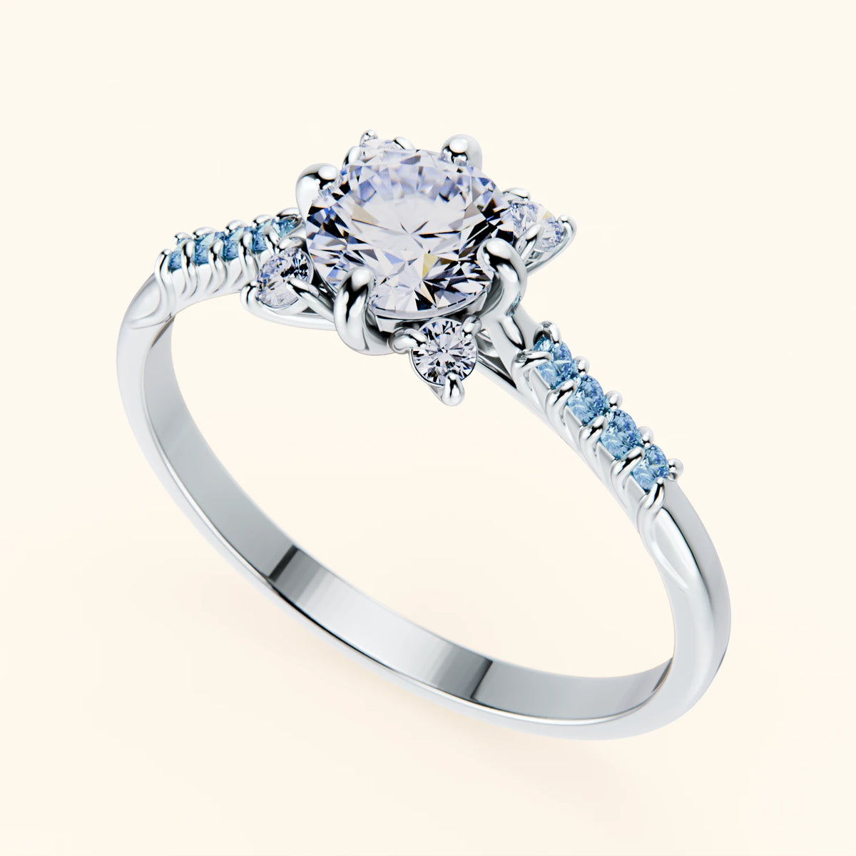 Engagement Ring Scintille - 0.5ct Lab Diamond with Lab Blue Diamond Side Stones