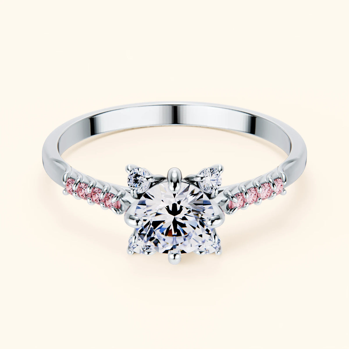 Engagement Ring Scintille - 0.5ct Natural Diamond with Lab Pink Diamond Side Stones