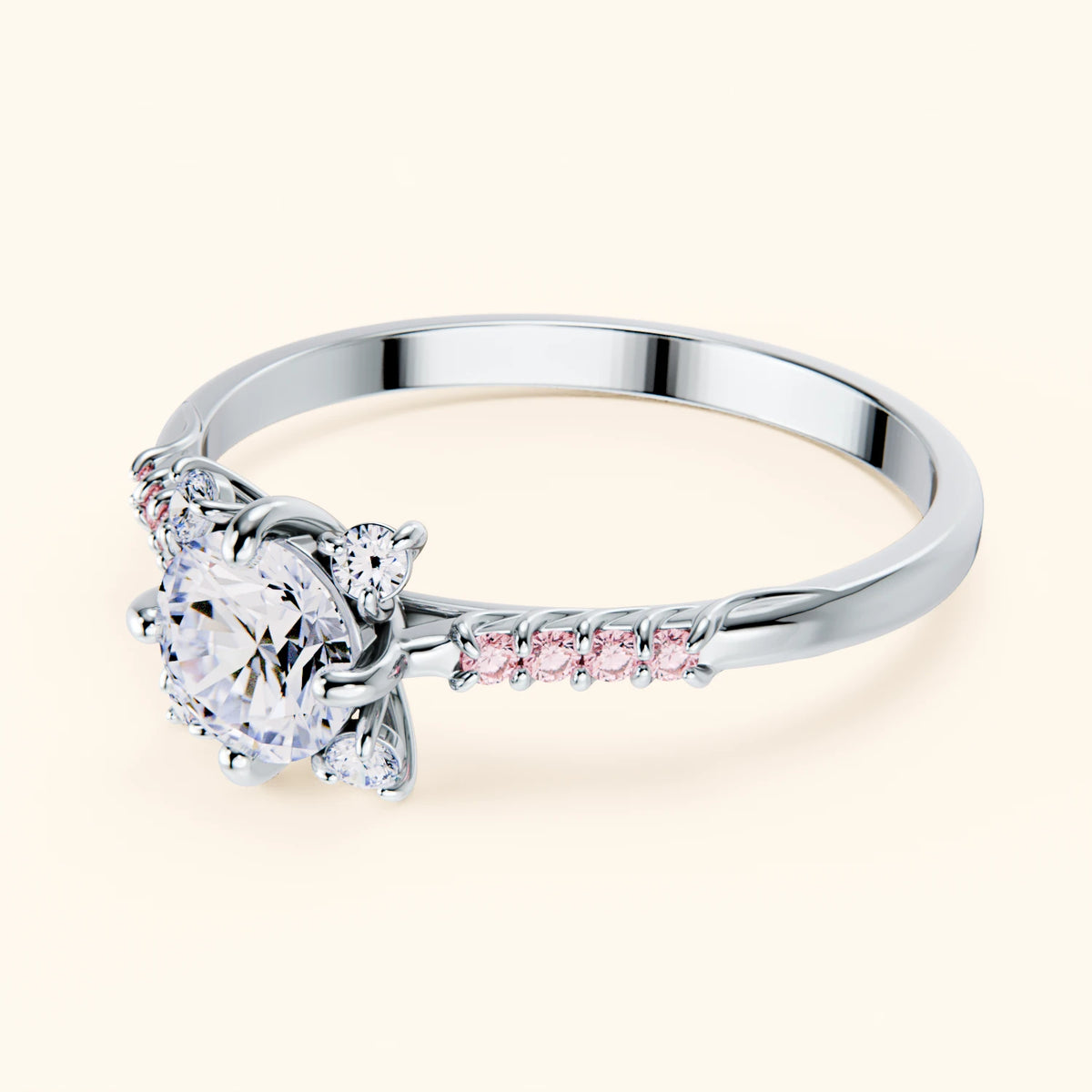 Engagement Ring Scintille - 0.5ct Natural Diamond with Lab Pink Diamond Side Stones
