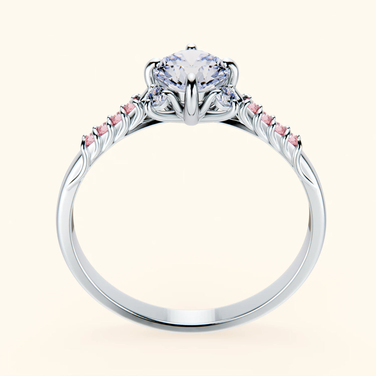 Engagement Ring Scintille - 0.5ct Natural Diamond with Lab Pink Diamond Side Stones