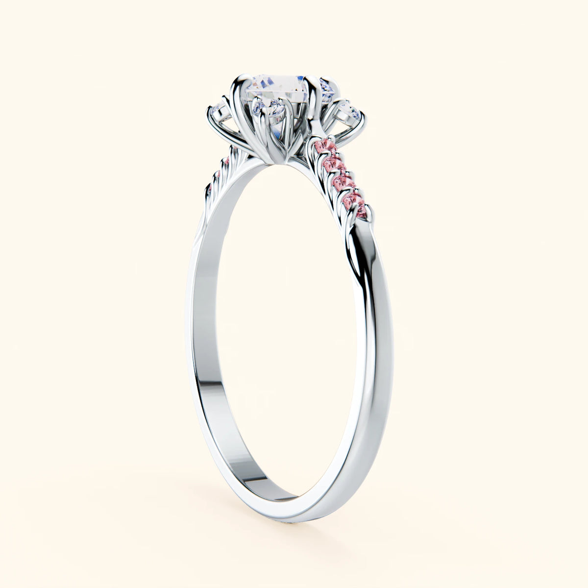 Engagement Ring Scintille - 0.5ct Natural Diamond with Lab Pink Diamond Side Stones