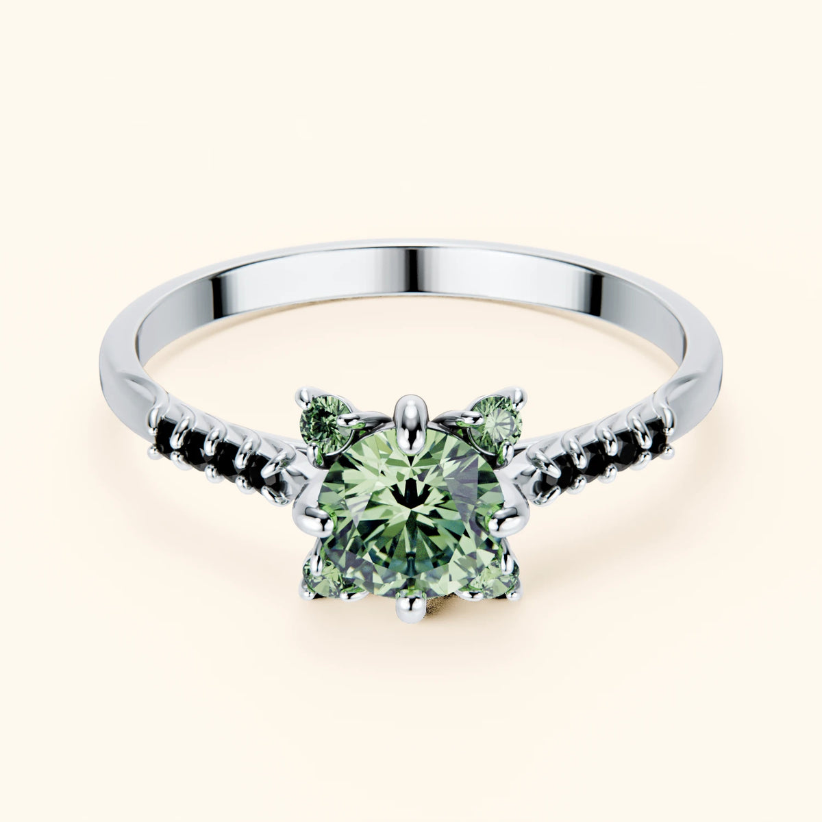 Engagement Ring Scintille - 0.5ct Lab Green Diamond with Black Diamond Side Stones