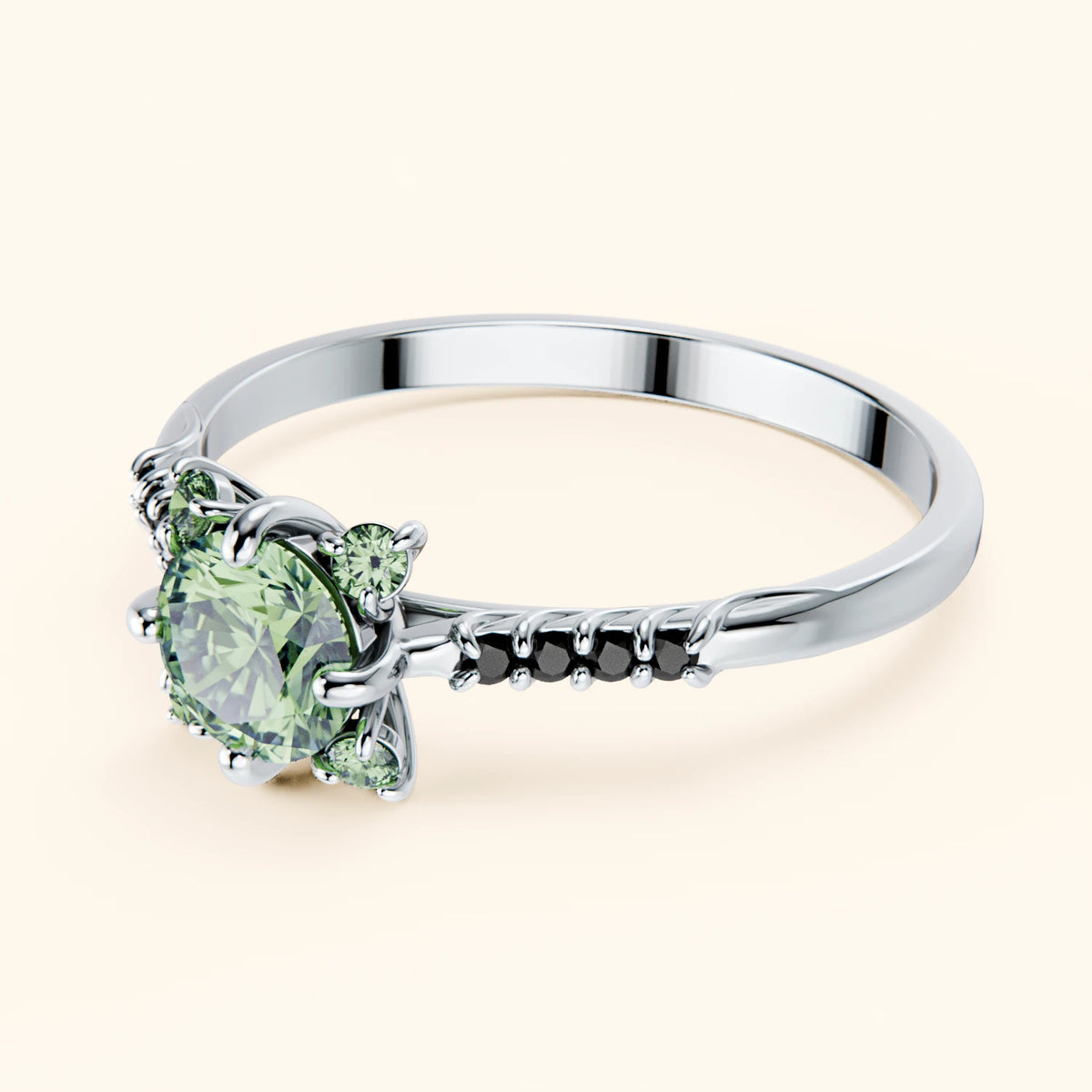 Engagement Ring Scintille - 0.5ct Lab Green Diamond with Black Diamond Side Stones