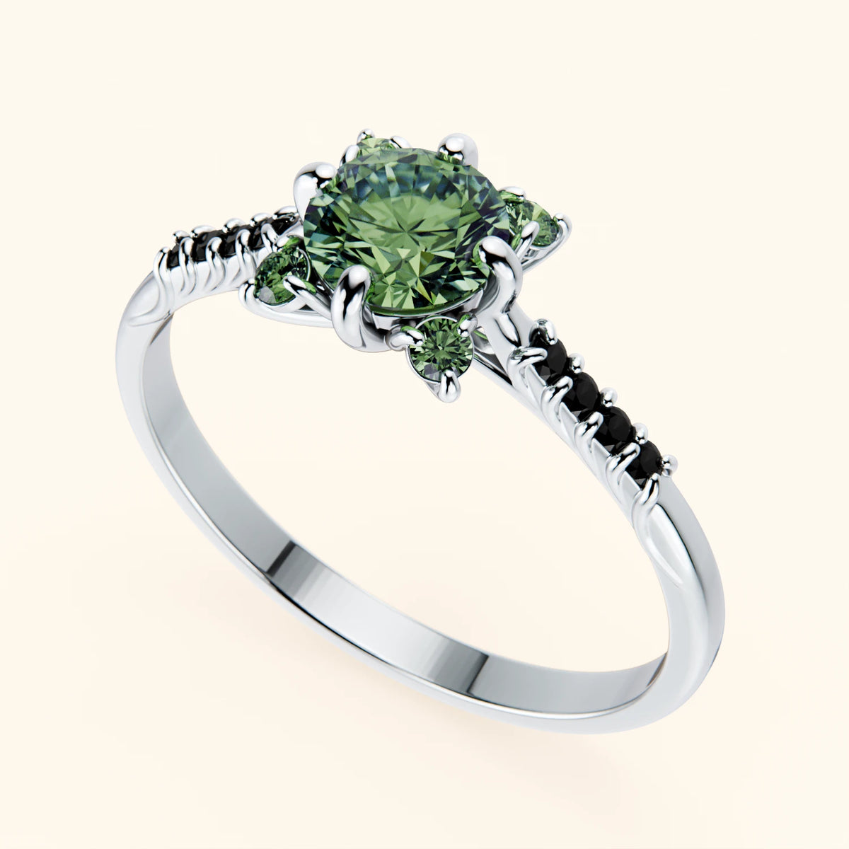 Engagement Ring Scintille - 0.5ct Lab Green Diamond with Black Diamond Side Stones