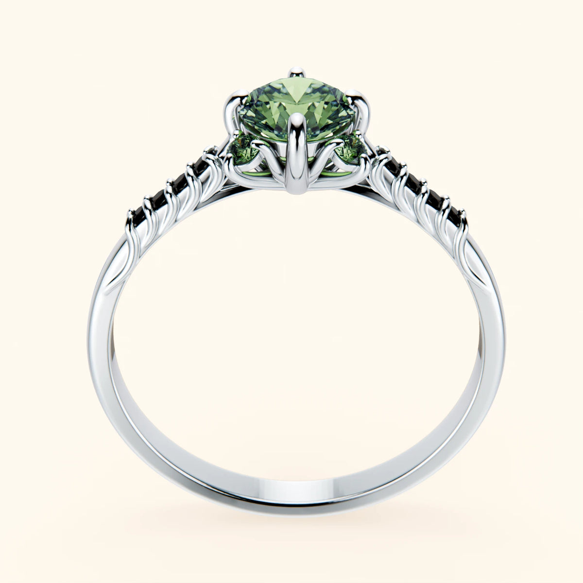 Engagement Ring Scintille - 0.5ct Lab Green Diamond with Black Diamond Side Stones
