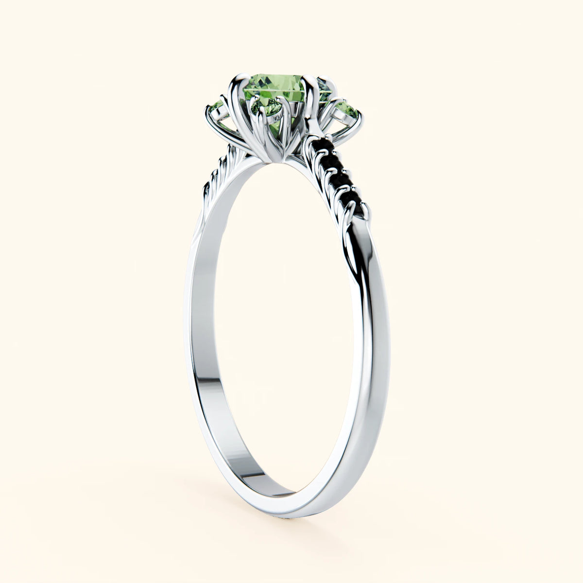 Engagement Ring Scintille - 0.5ct Lab Green Diamond with Black Diamond Side Stones
