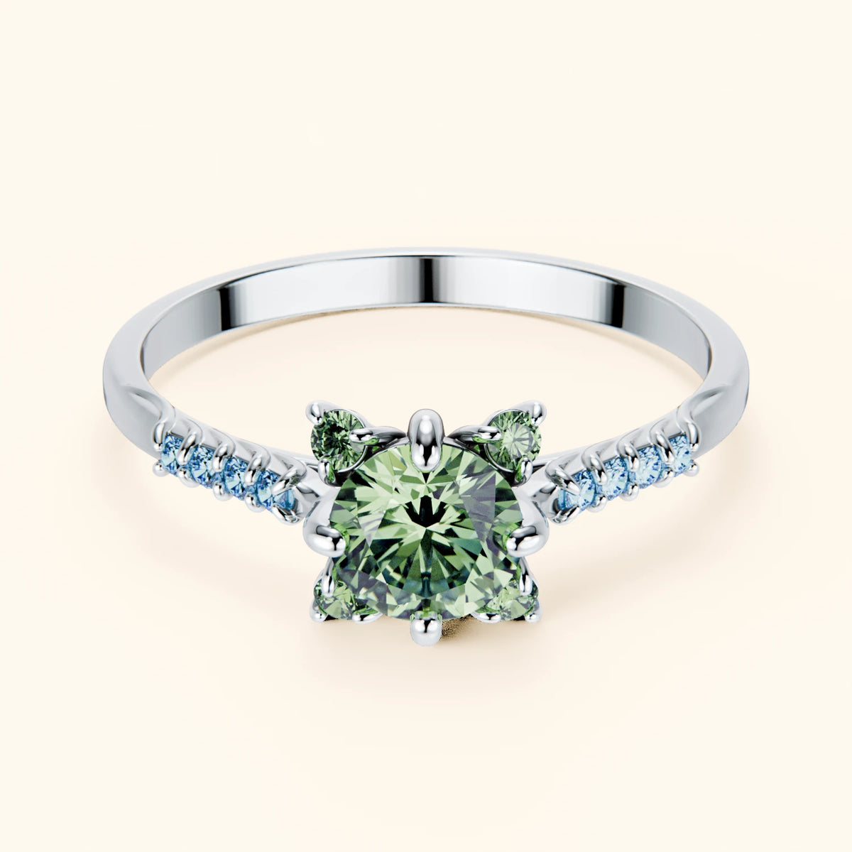 Engagement Ring Scintille - 0.5ct Lab Green Diamond with Lab Blue Diamond Side Stones