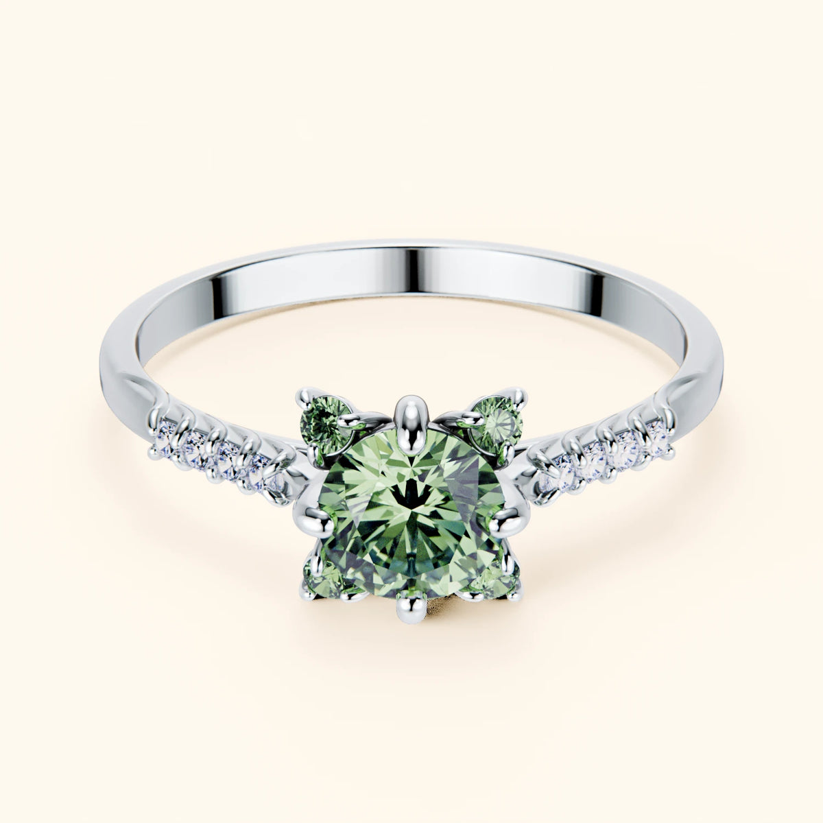 Pierścionek zaręczynowy Scintille – Zielony diament laboratoryjny 0,5 ct, kamienie boczne: diament naturalny