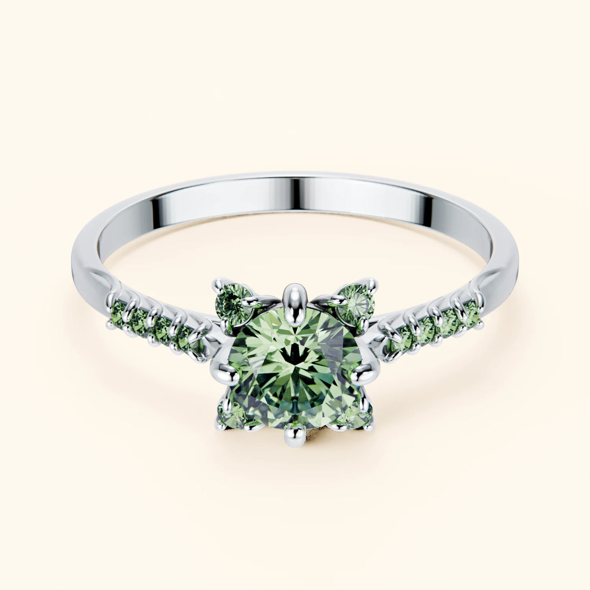 Engagement Ring Scintille - 0.5ct Lab Green Diamond with Lab Green Diamond Side Stones