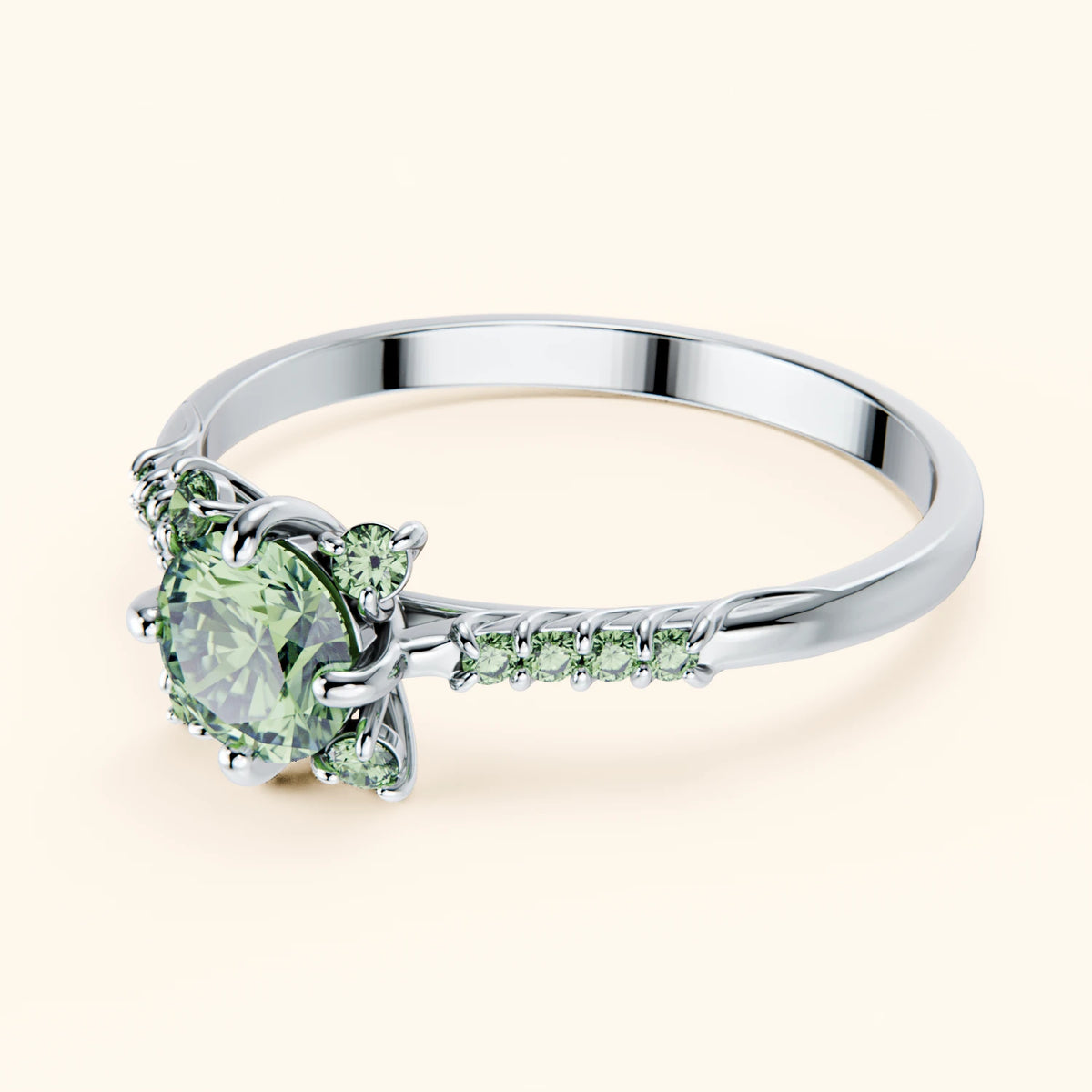 Engagement Ring Scintille - 0.5ct Lab Green Diamond with Lab Green Diamond Side Stones