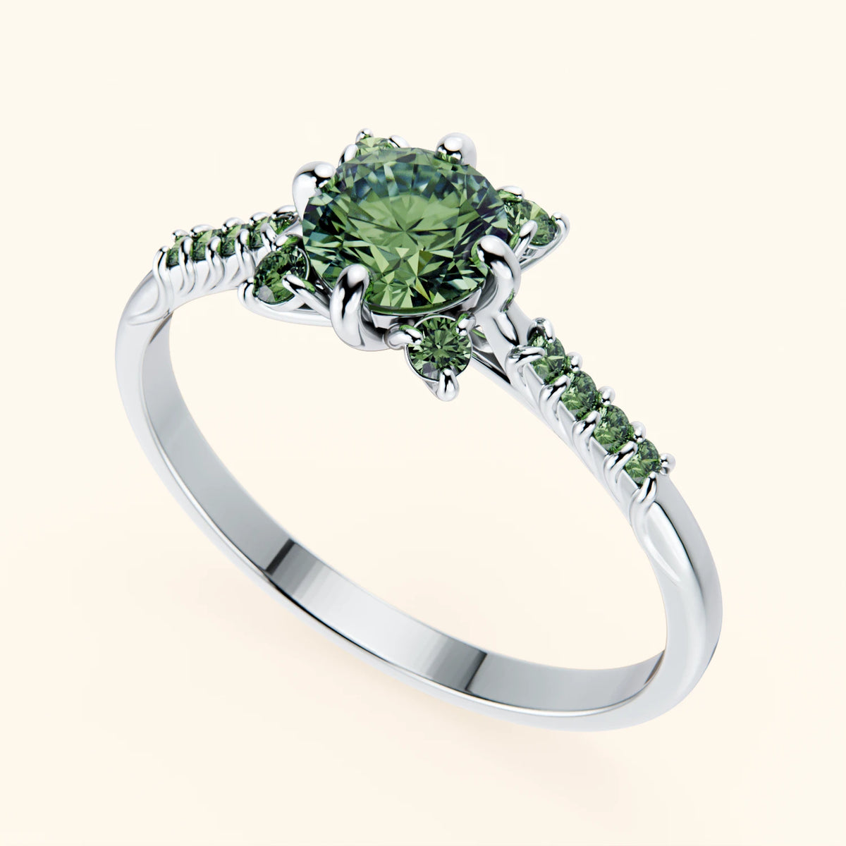 Engagement Ring Scintille - 0.5ct Lab Green Diamond with Lab Green Diamond Side Stones