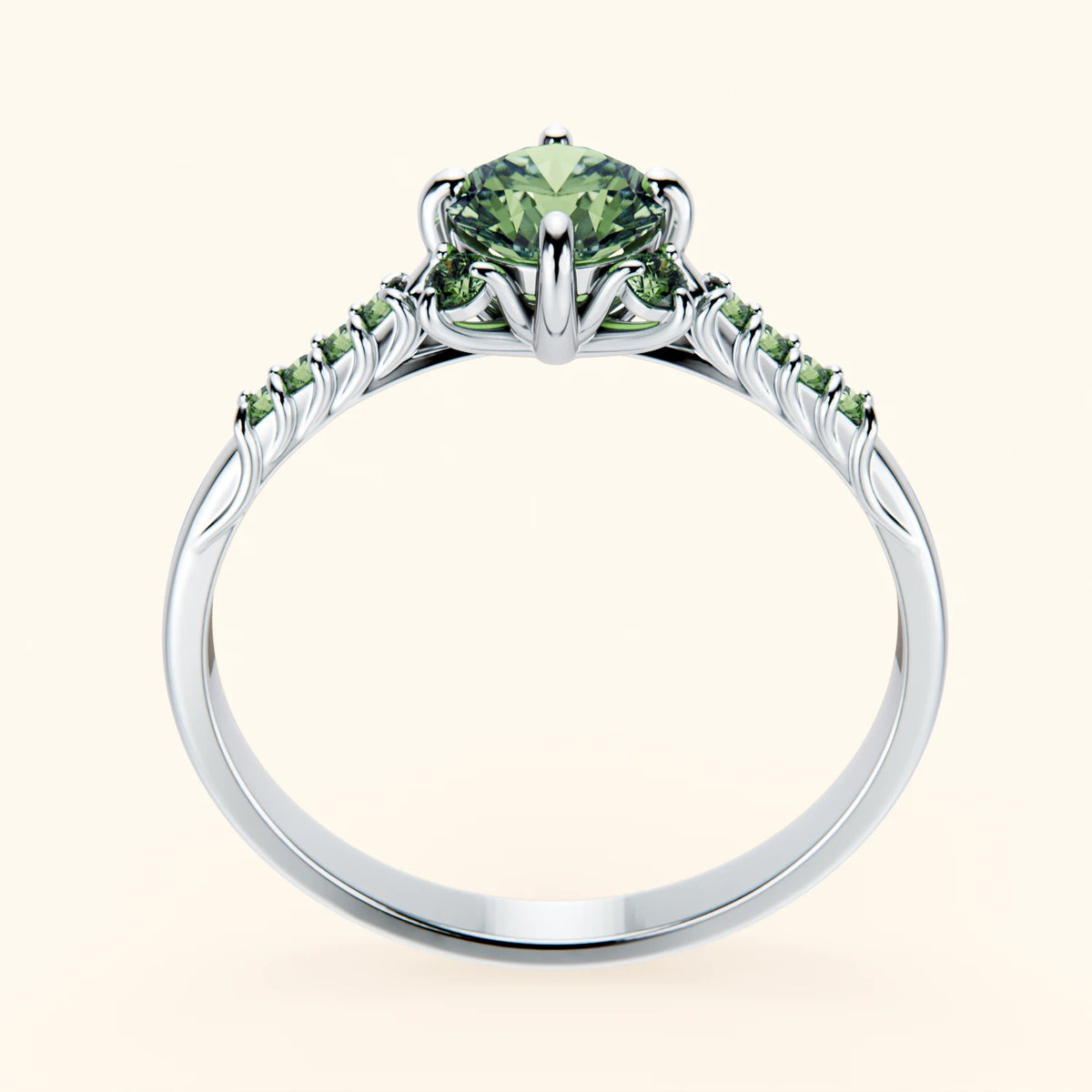 Engagement Ring Scintille - 0.5ct Lab Green Diamond with Lab Green Diamond Side Stones