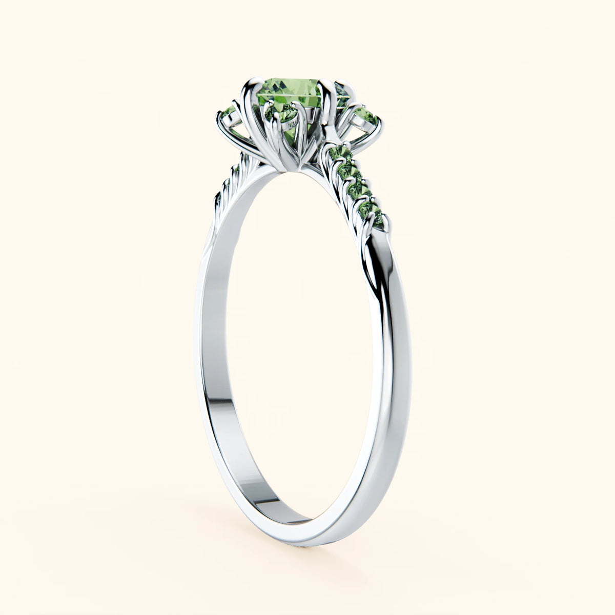 Engagement Ring Scintille - 0.5ct Lab Green Diamond with Lab Green Diamond Side Stones