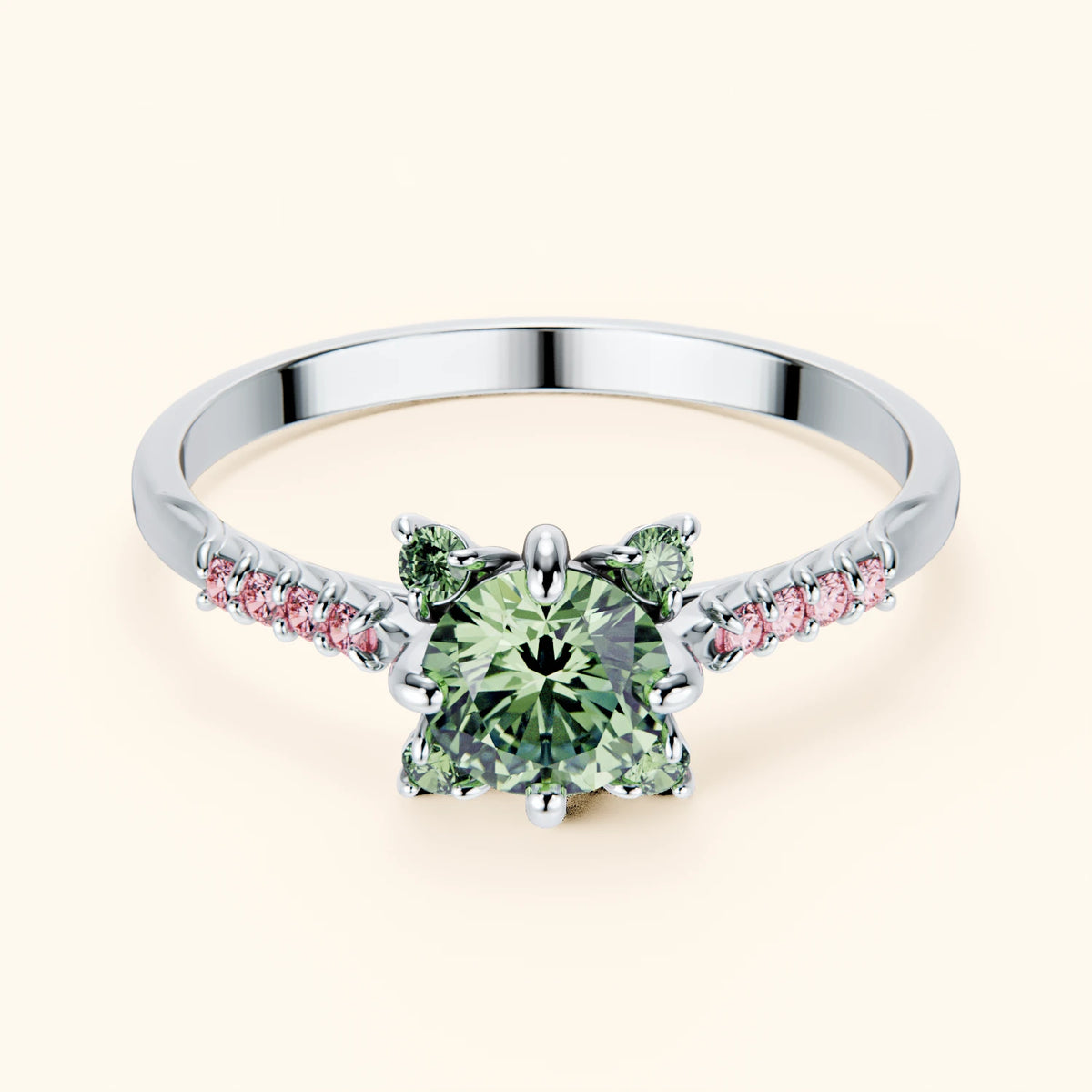 Engagement Ring Scintille - 0.5ct Lab Green Diamond with Lab Pink Diamond Side Stones