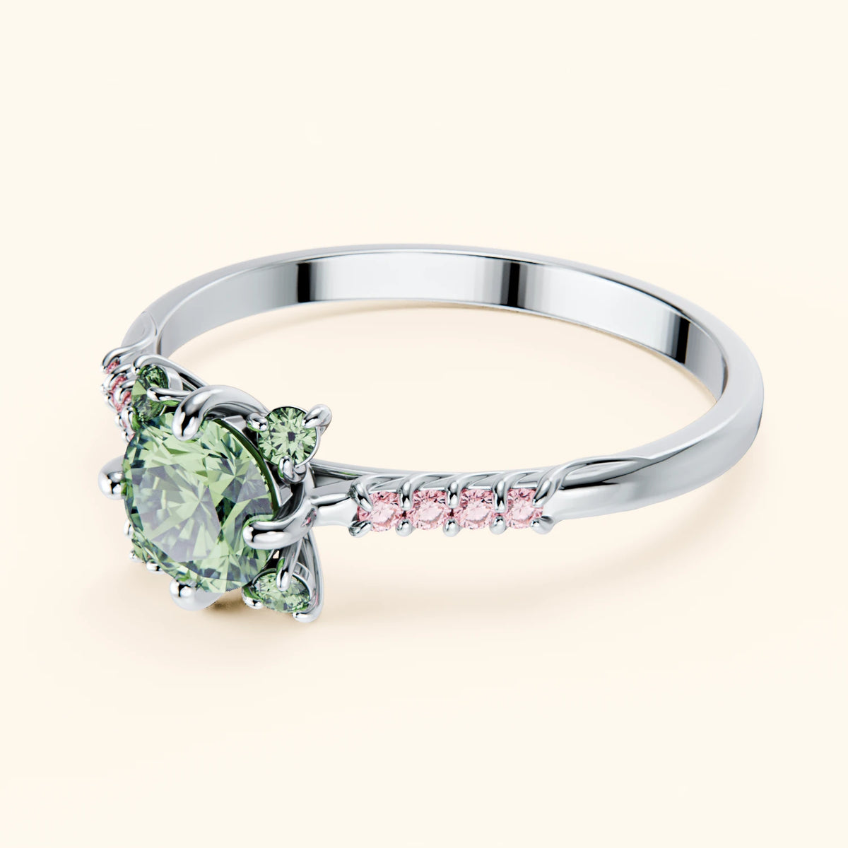 Engagement Ring Scintille - 0.5ct Lab Green Diamond with Lab Pink Diamond Side Stones