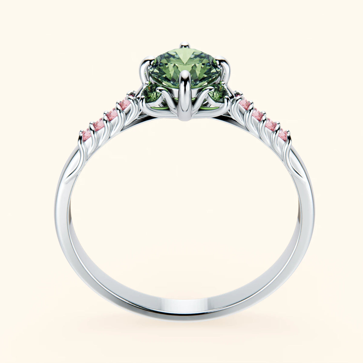 Engagement Ring Scintille - 0.5ct Lab Green Diamond with Lab Pink Diamond Side Stones