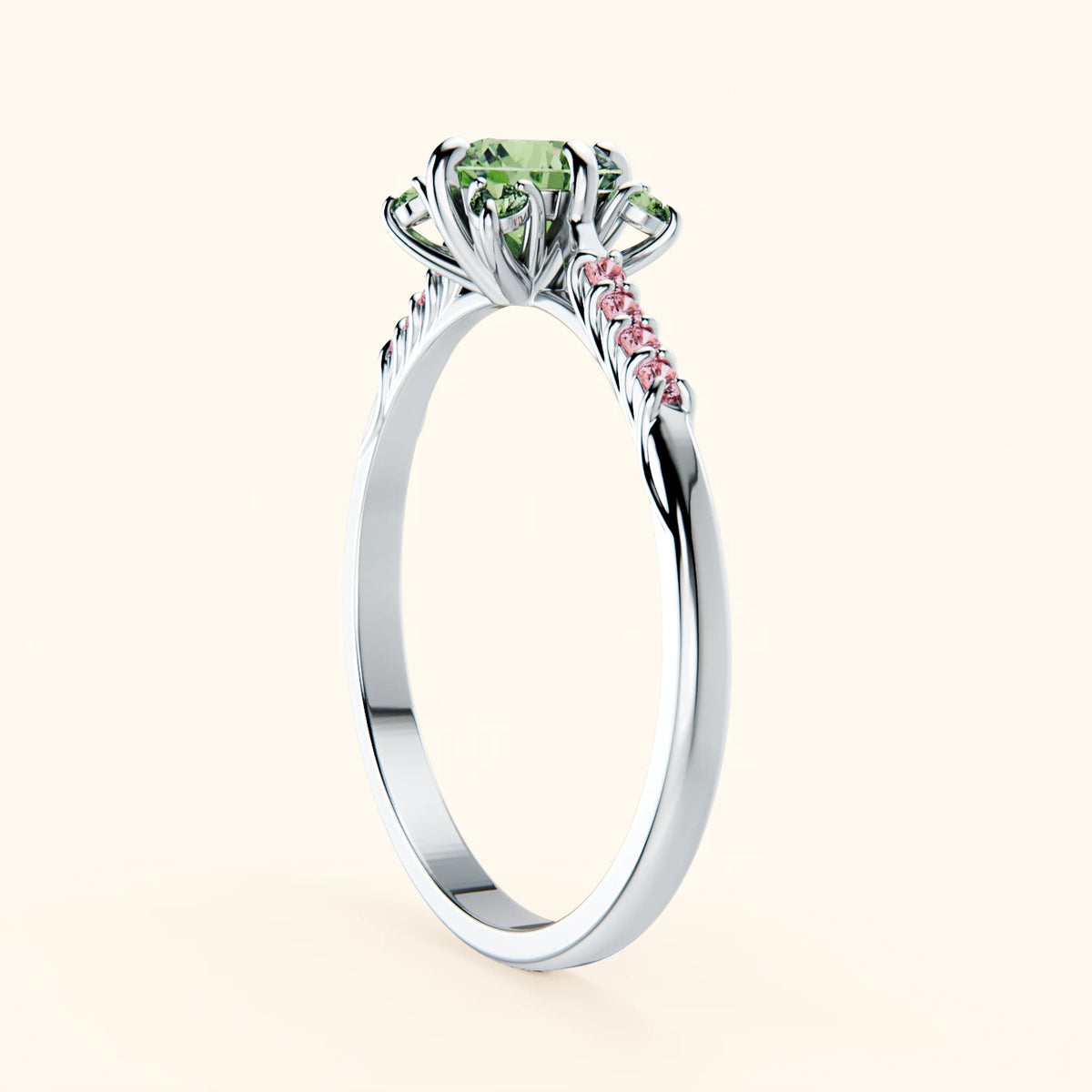 Engagement Ring Scintille - 0.5ct Lab Green Diamond with Lab Pink Diamond Side Stones