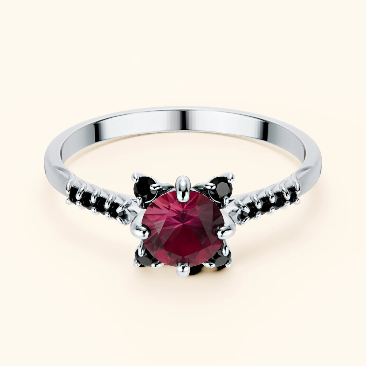 Pierścionek zaręczynowy Scintille – Rubin naturalny 0,60 ct, kamienie boczne: czarny diament