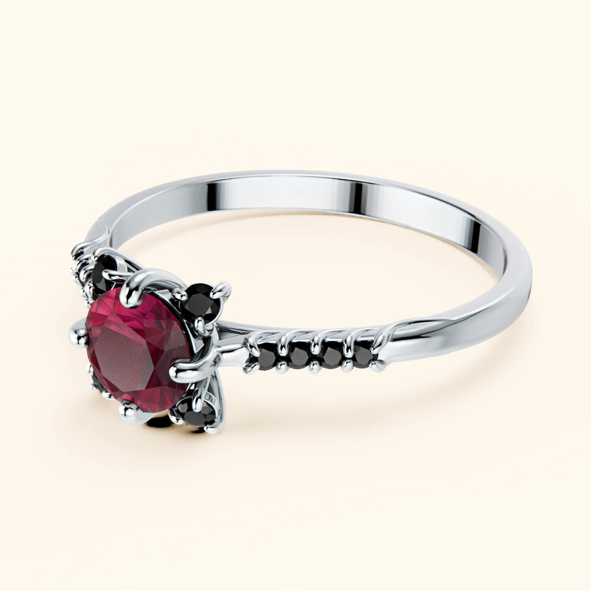 Pierścionek zaręczynowy Scintille – Rubin naturalny 0,60 ct, kamienie boczne: czarny diament