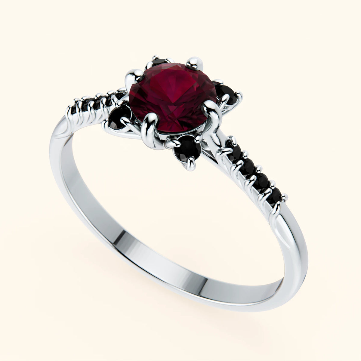 Pierścionek zaręczynowy Scintille – Rubin naturalny 0,60 ct, kamienie boczne: czarny diament