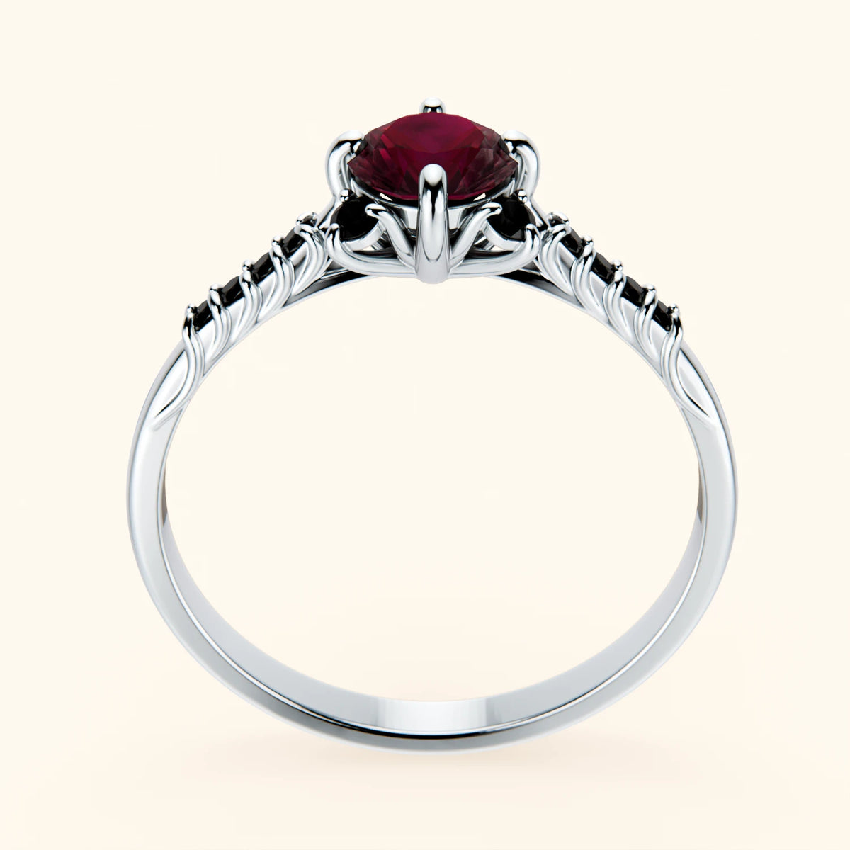 Pierścionek zaręczynowy Scintille – Rubin naturalny 0,60 ct, kamienie boczne: czarny diament