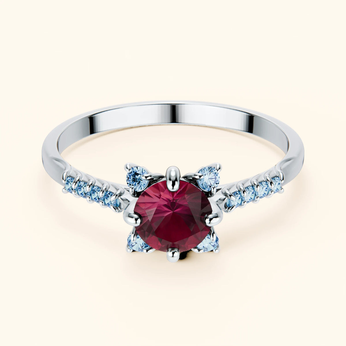Engagement Ring Scintille - 0.60ct Lab Ruby with Lab Blue Diamond Side Stones