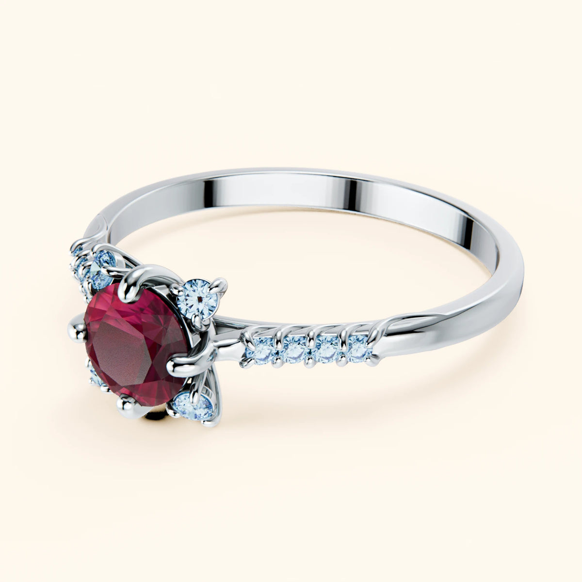 Engagement Ring Scintille - 0.60ct Lab Ruby with Lab Blue Diamond Side Stones