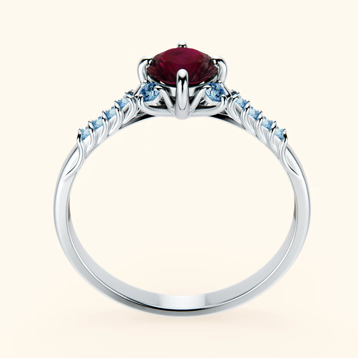 Engagement Ring Scintille - 0.60ct Lab Ruby with Lab Blue Diamond Side Stones