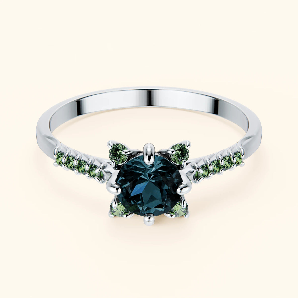 Engagement Ring Scintille - 0.50ct London Blue Topaz with Lab Green Diamond Side Stones