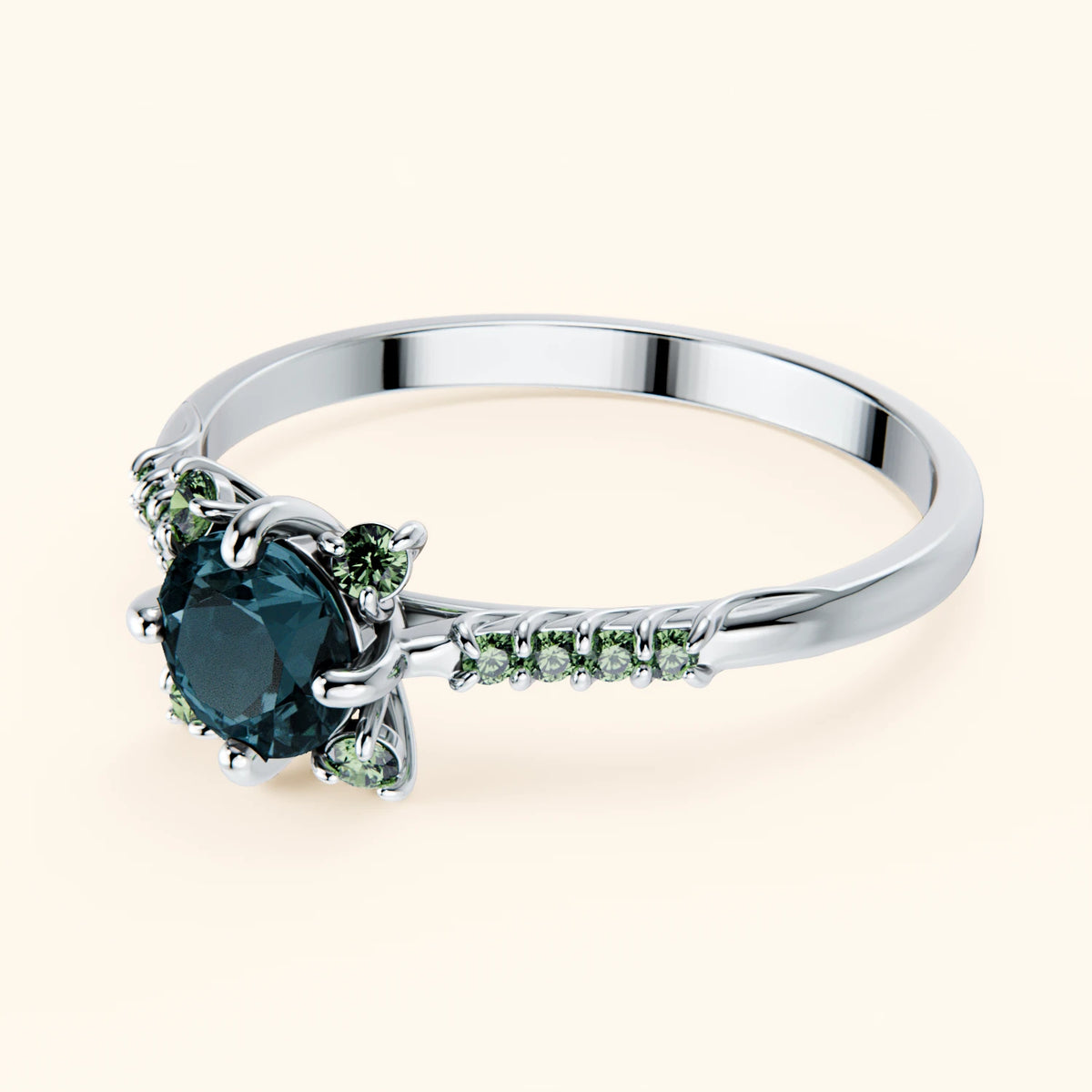 Engagement Ring Scintille - 0.50ct London Blue Topaz with Lab Green Diamond Side Stones