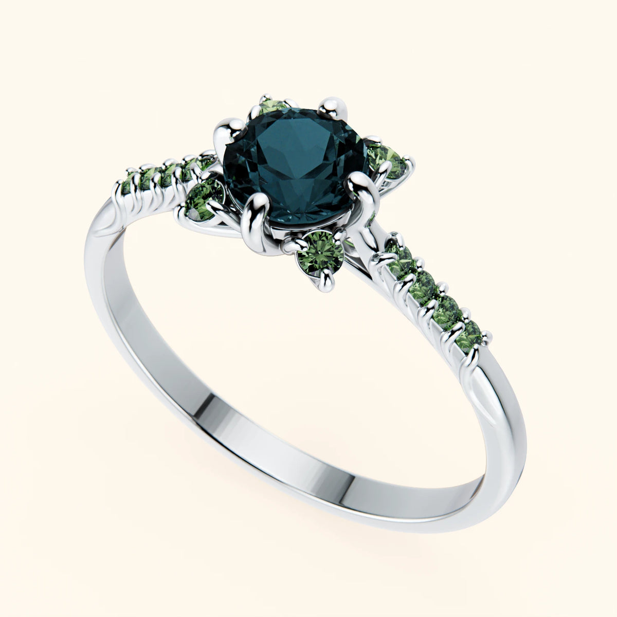 Engagement Ring Scintille - 0.50ct London Blue Topaz with Lab Green Diamond Side Stones
