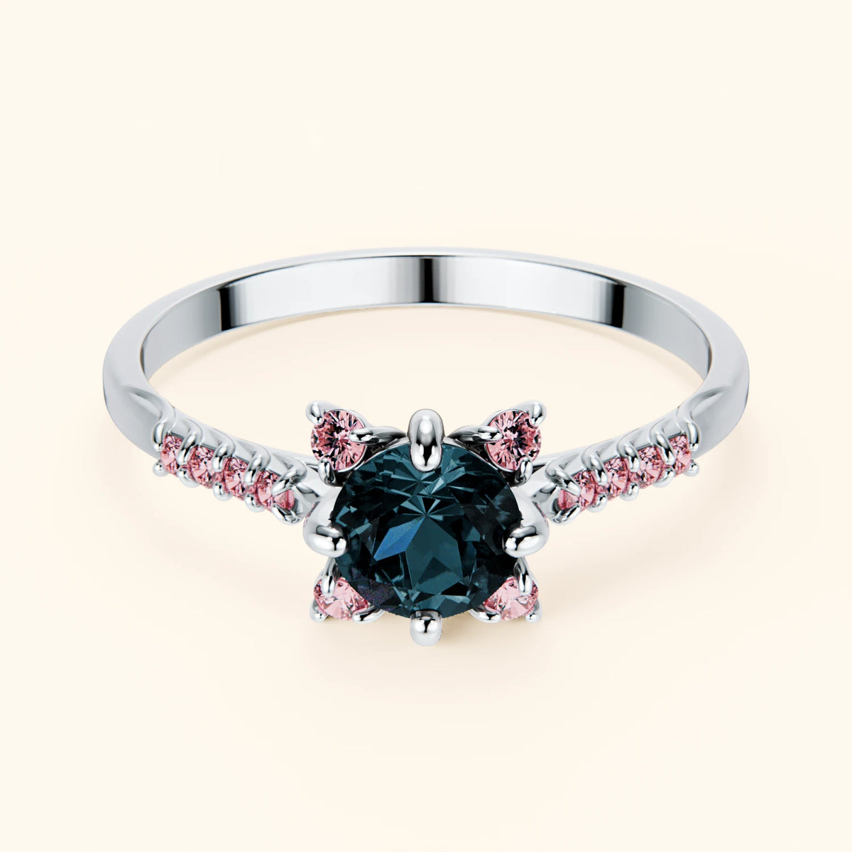 Engagement Ring Scintille - 0.50ct London Blue Topaz with Lab Pink Diamond Side Stones