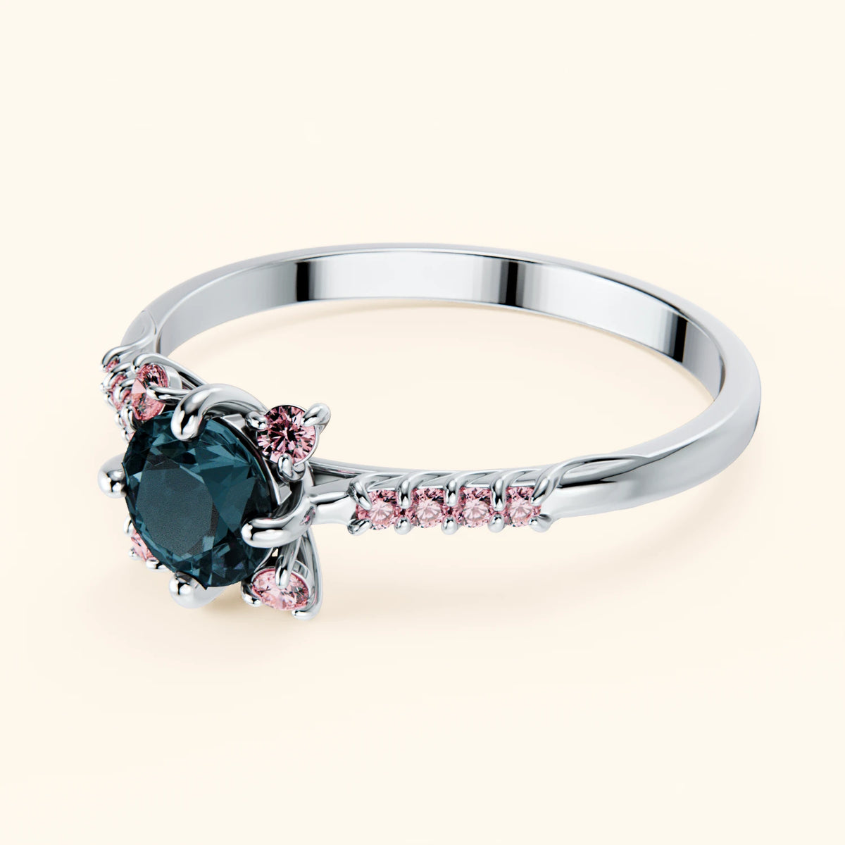 Engagement Ring Scintille - 0.50ct London Blue Topaz with Lab Pink Diamond Side Stones