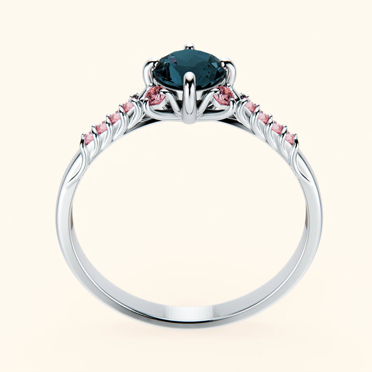 Engagement Ring Scintille - 0.50ct London Blue Topaz with Lab Pink Diamond Side Stones