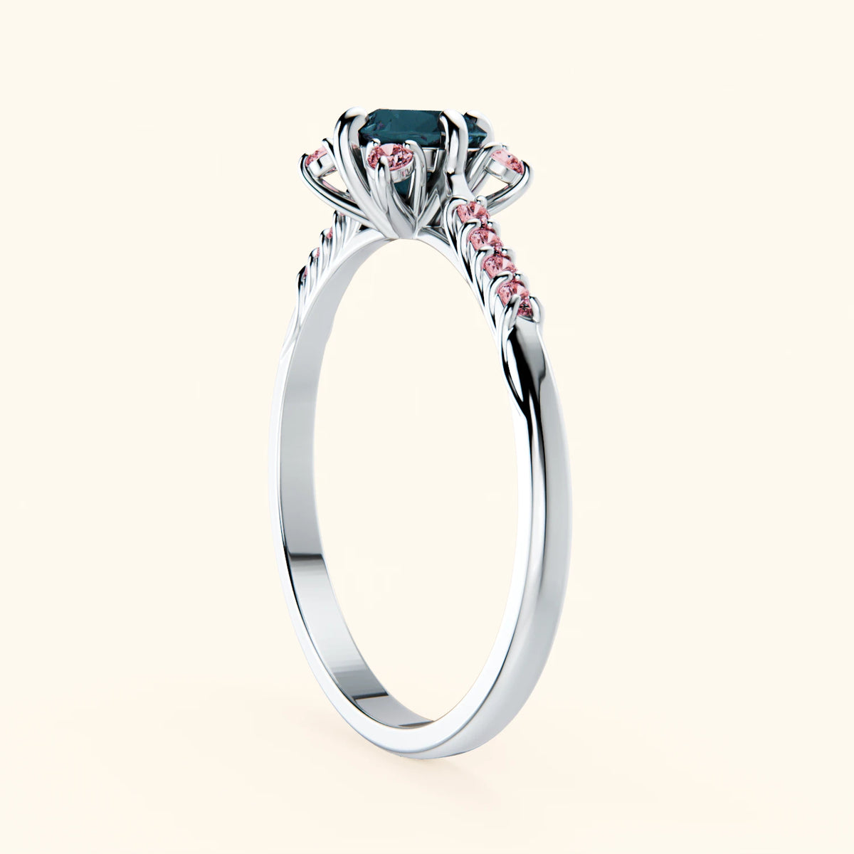 Engagement Ring Scintille - 0.50ct London Blue Topaz with Lab Pink Diamond Side Stones
