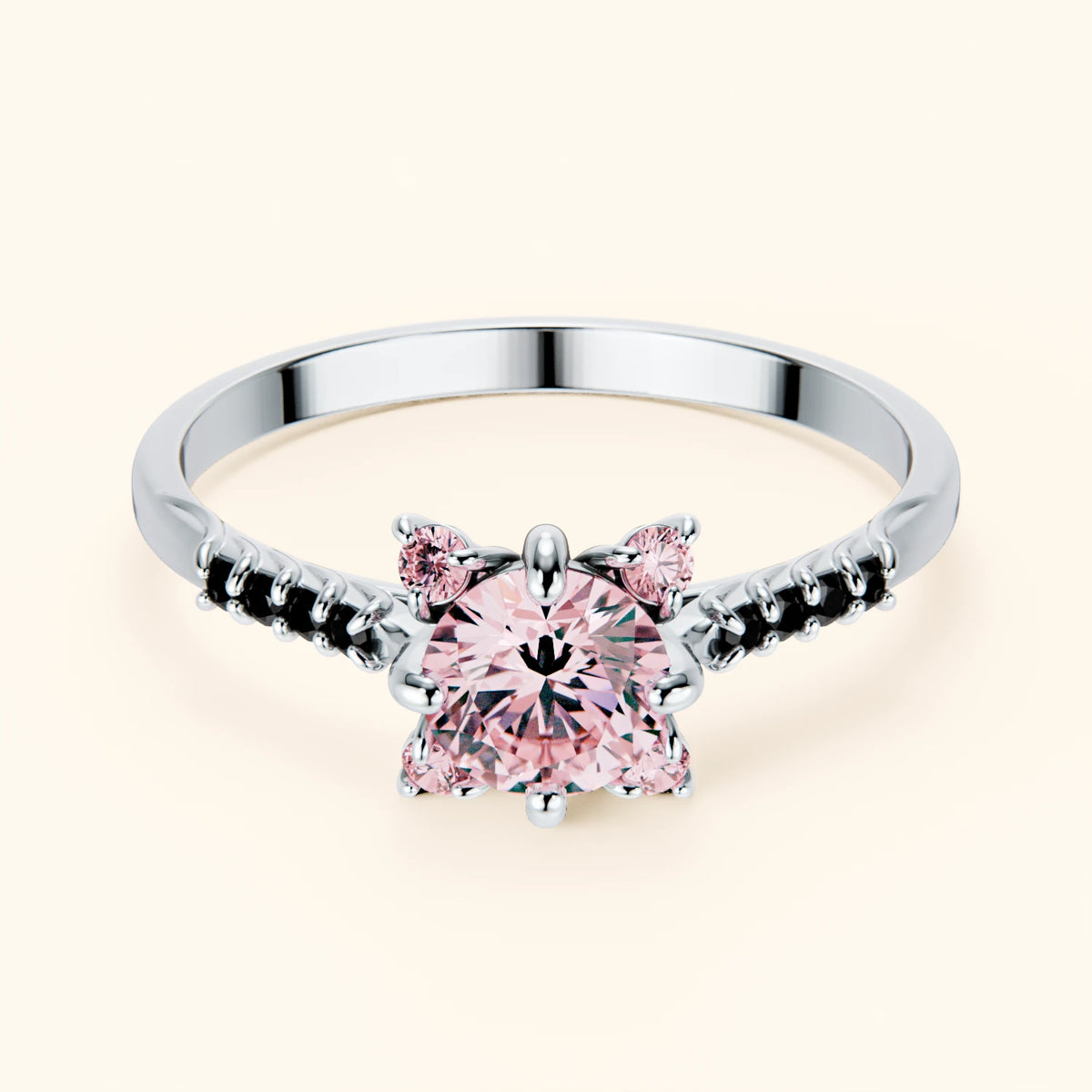 Pierścionek zaręczynowy Scintille – Różowy diament laboratoryjny 0,5 ct, kamienie boczne: czarny diament