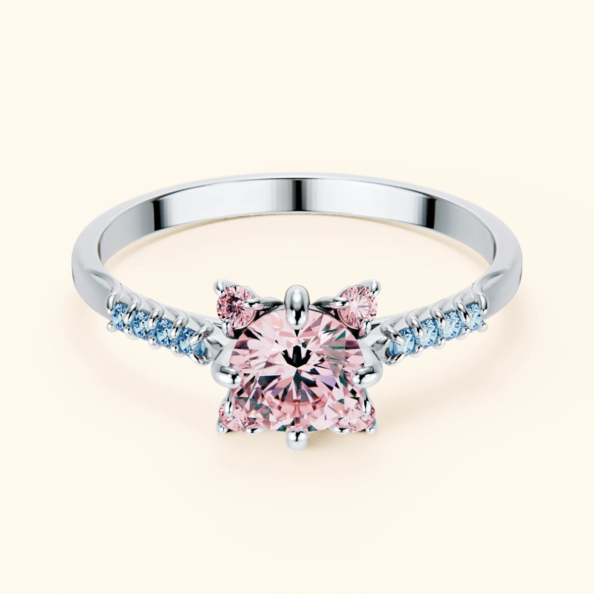 Engagement Ring Scintille - 0.5ct Lab Pink Diamond with Lab Blue Diamond Side Stones