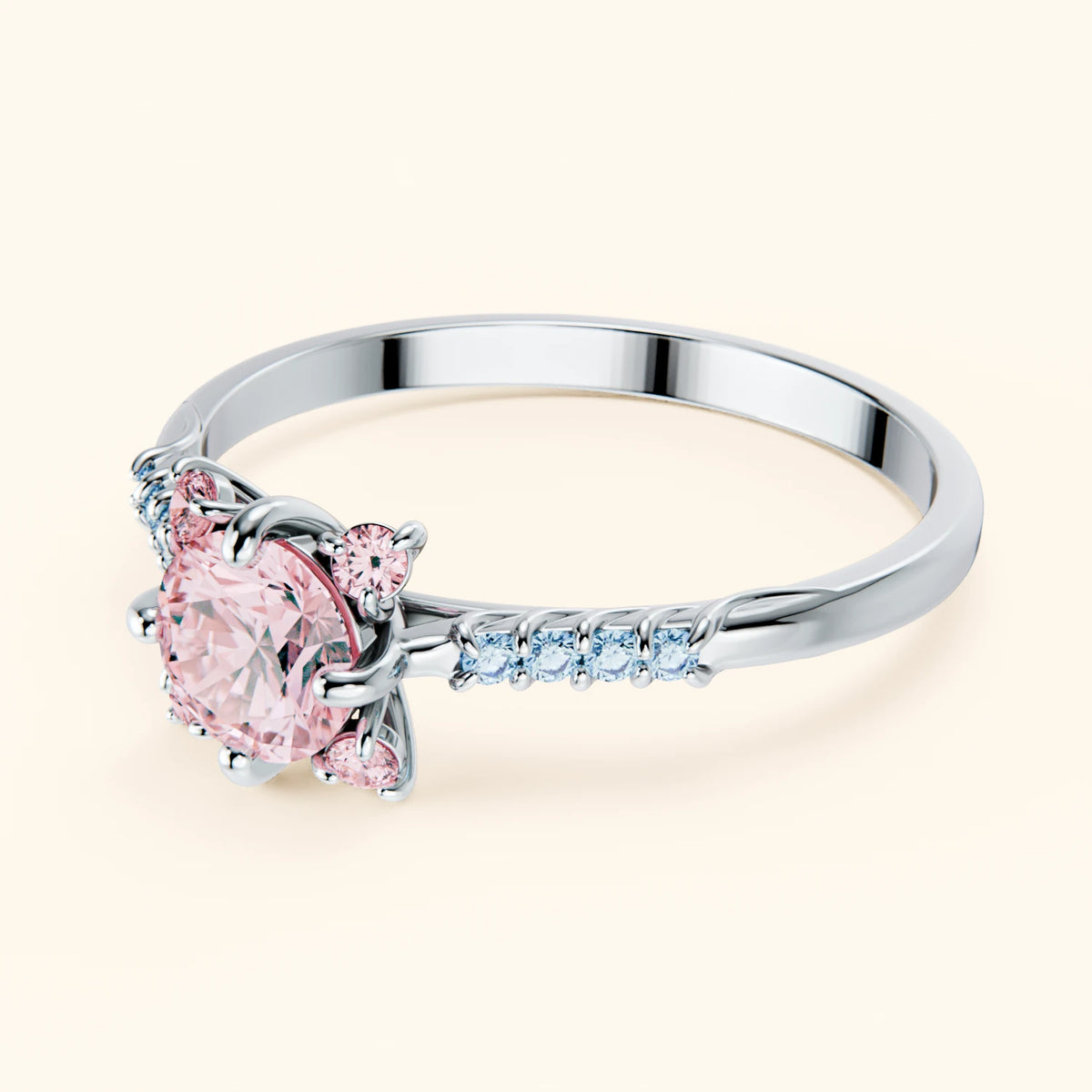 Engagement Ring Scintille - 0.5ct Lab Pink Diamond with Lab Blue Diamond Side Stones