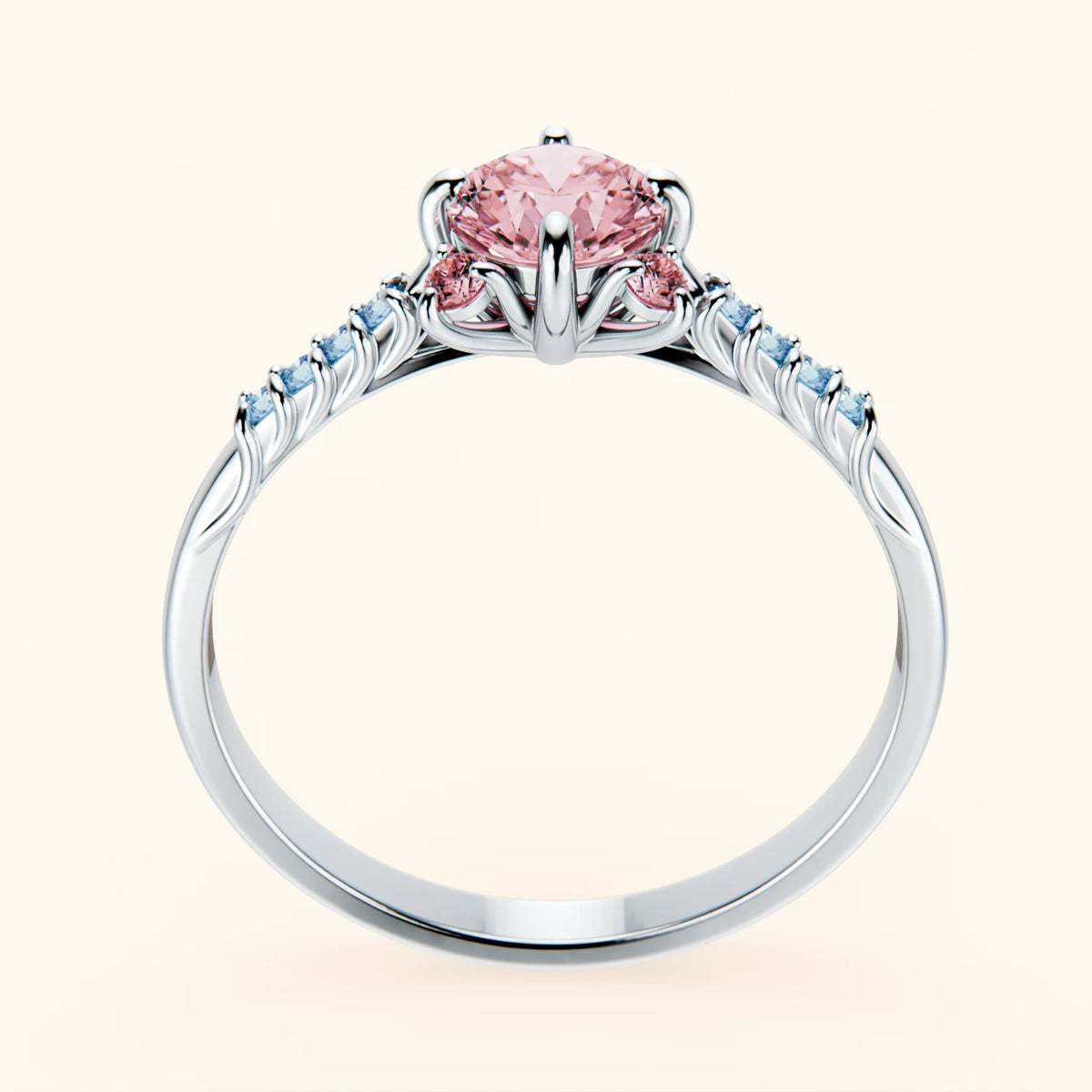 Engagement Ring Scintille - 0.5ct Lab Pink Diamond with Lab Blue Diamond Side Stones