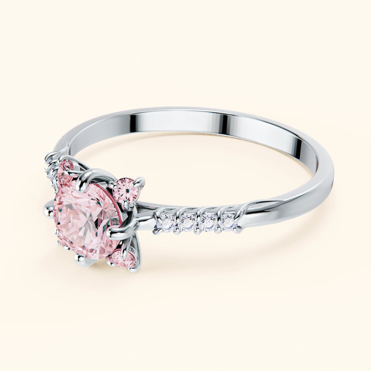 Pierścionek zaręczynowy Scintille – Różowy diament laboratoryjny 0,5 ct, kamienie boczne: diament naturalny