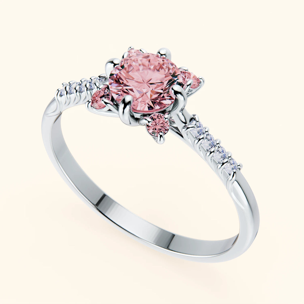 Pierścionek zaręczynowy Scintille – Różowy diament laboratoryjny 0,5 ct, kamienie boczne: diament naturalny