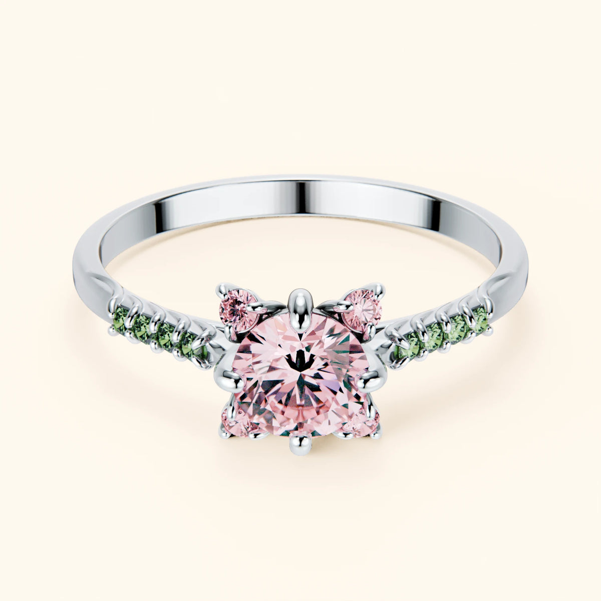 Engagement Ring Scintille - 0.5ct Lab Pink Diamond with Lab Green Diamond Side Stones