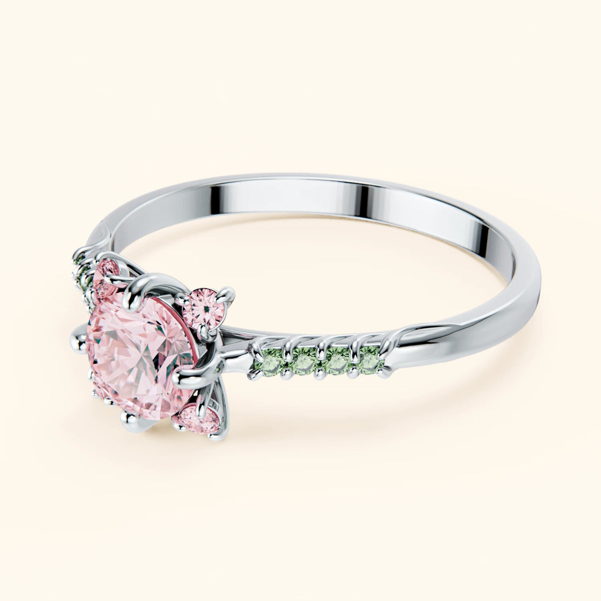 Engagement Ring Scintille - 0.5ct Lab Pink Diamond with Lab Green Diamond Side Stones