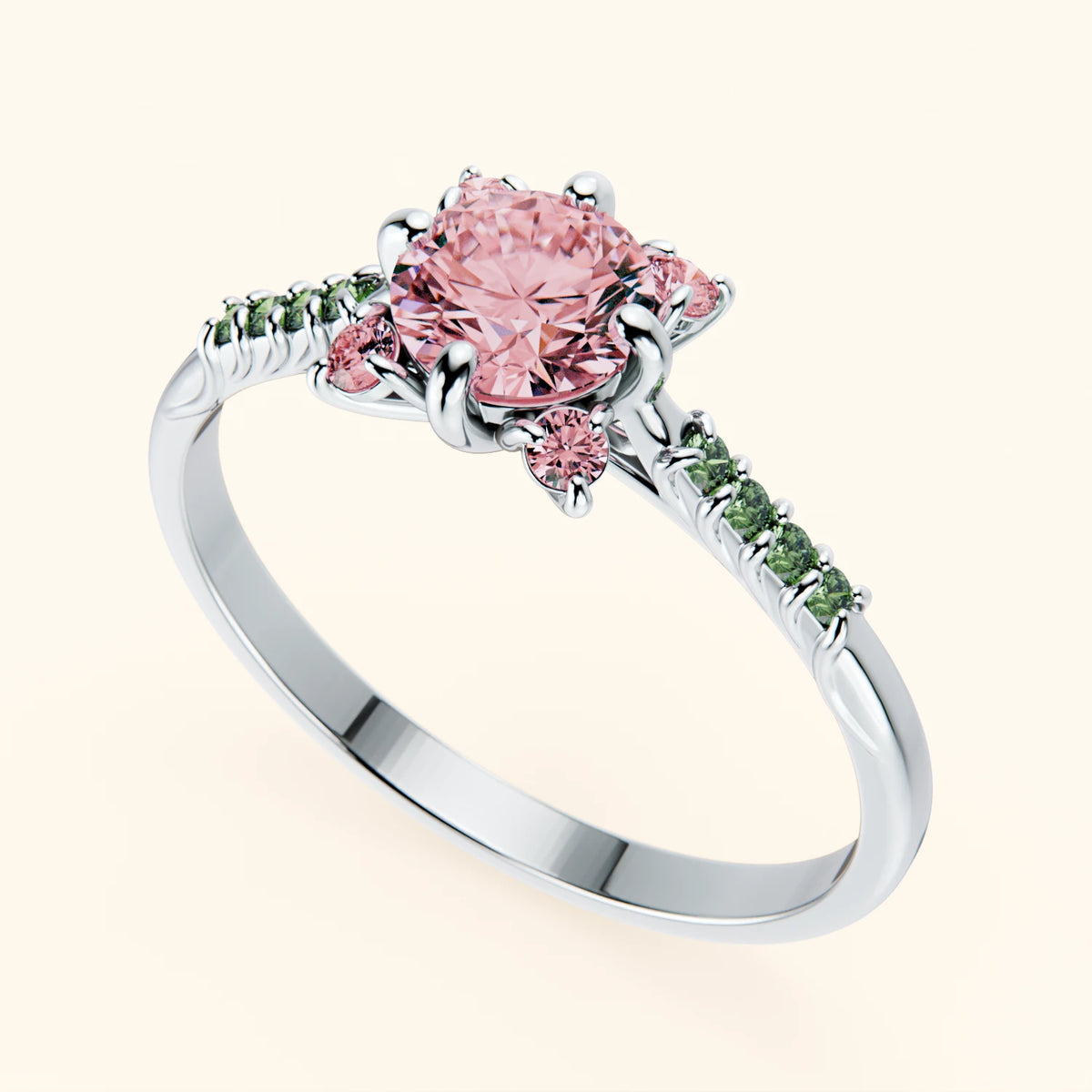 Engagement Ring Scintille - 0.5ct Lab Pink Diamond with Lab Green Diamond Side Stones