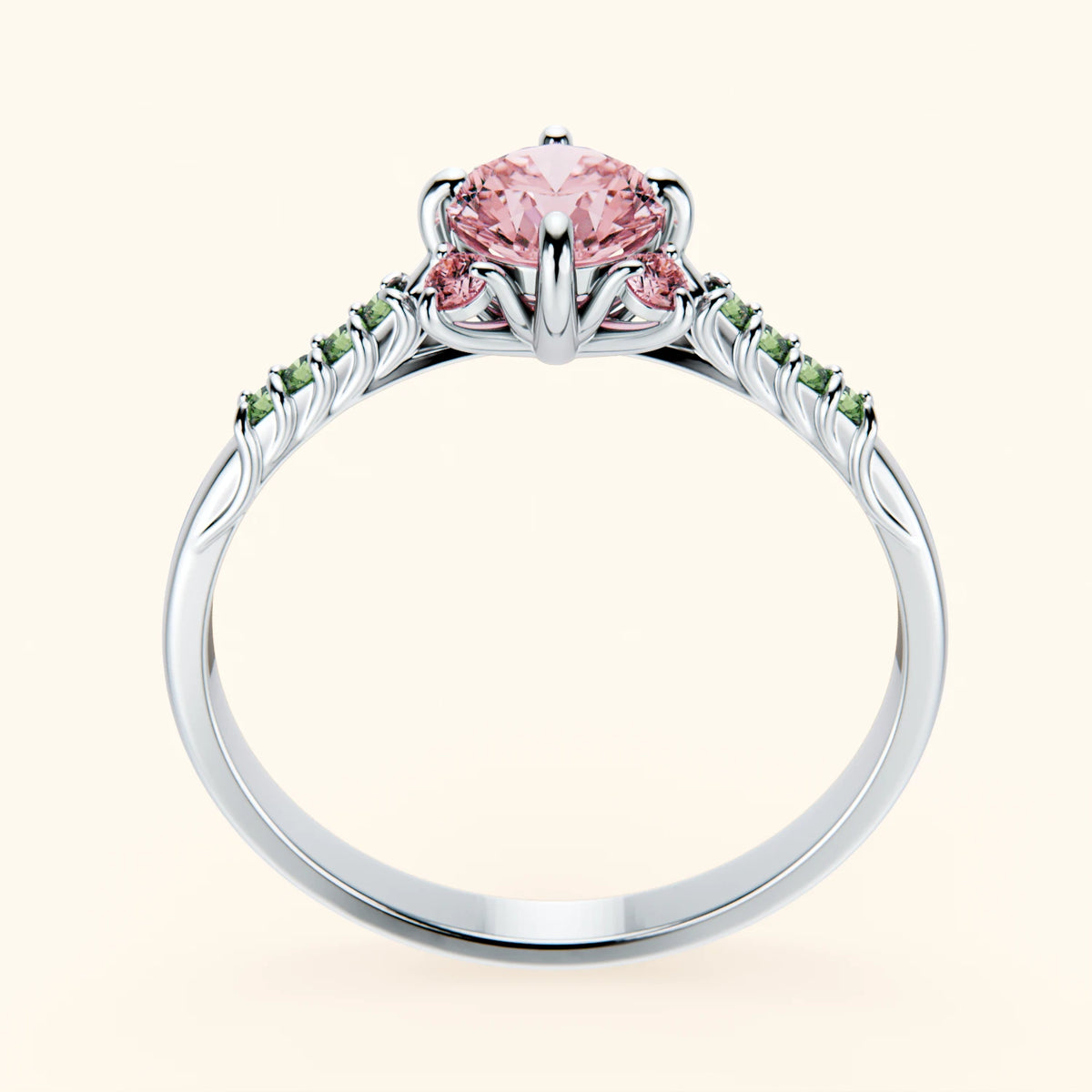 Engagement Ring Scintille - 0.5ct Lab Pink Diamond with Lab Green Diamond Side Stones