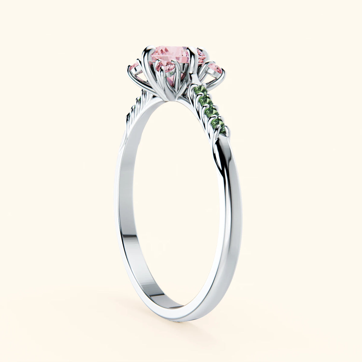 Engagement Ring Scintille - 0.5ct Lab Pink Diamond with Lab Green Diamond Side Stones